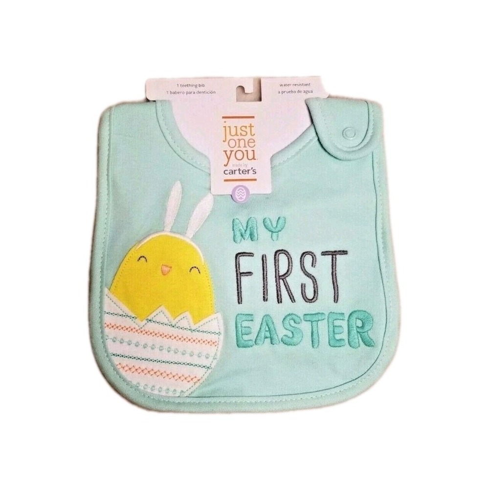 Carters Just One You My First Easter Teething Bib with Baby Chick in Green